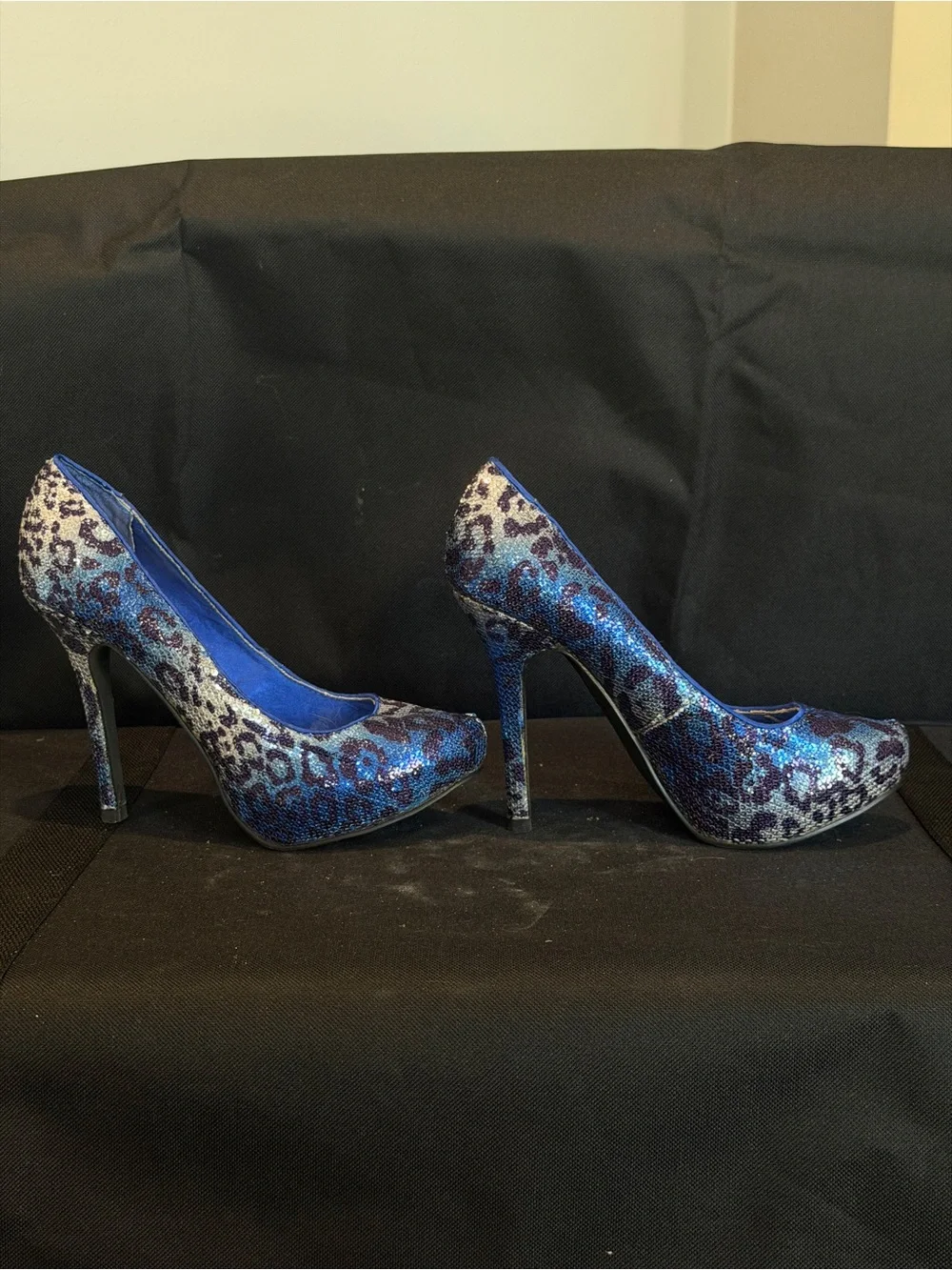 naughty monkey Blue Leopard Print High Heel Pumps